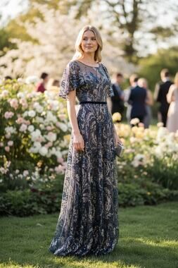 MARCHESA NOTTE DRESS GOWN BLUE MOTHER OF THE BRIDE FORMAL EVENING WEDDING GUEST